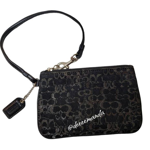 Coach Monogram Wristlet in Black Grey with Metallic Elements and leather strap - Picture 1 of 9